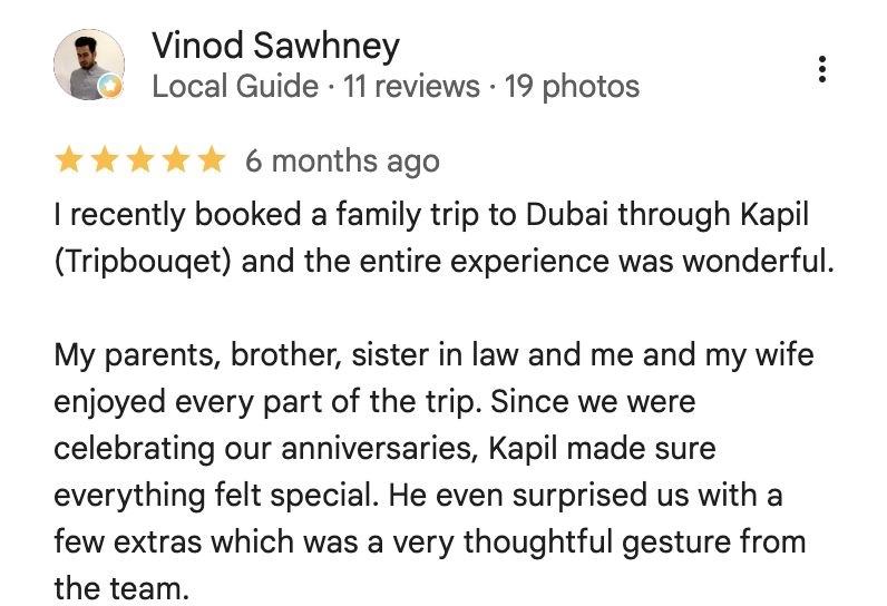 Google review from Vinod Sawhney